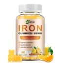 Iron Supplement Gummies, 65mg Iron and 250mg Vitamin C for Women Men Kids, Natural Vegan with Vitamin A, B-Complex, Biotin, Zinc & Folate Energy Support & Immune Health, 60 Count