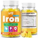 Iron Gummies with Multivitamin for Adults & Kids – Packed with Vitamin B6, B12, C, Zinc, and Folate – for Blood Health & Energy Boost – Pineapple Flavor, Vegan-Friendly, 60 Gummies