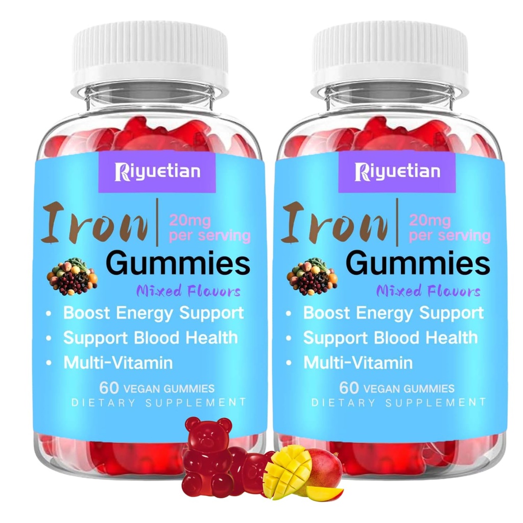 Multi-Vitamin Iron Supplement - with Vitamin C, B12 & Ferrous Fumarate - Energy Boost, Immune & Blood Support - Delicious Mixed Flavors - No Metallic Aftertaste - 120 Count