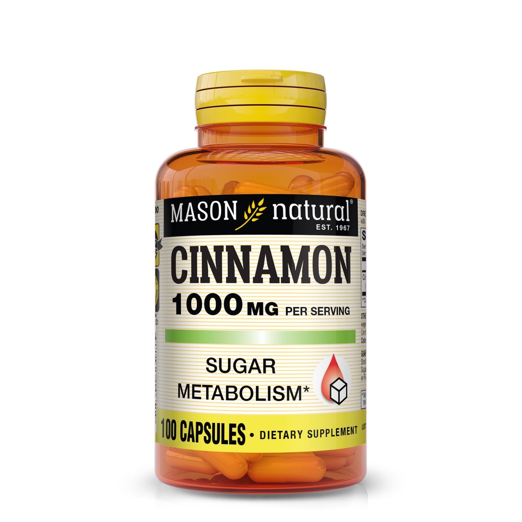 MASON NATURAL Cinnamon, 1000 mg, 100 Capsules (Pack of 3), Herbal Dietary Supplement