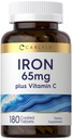Carlyle Iron Supplement 65 mg with Vitamin C | 180 Tablets | 300mg of Vitamin C | Vegetarian, Non-GMO and Gluten Free