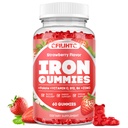 Iron Gummies for Women & Men - Iron Supplement with Vitamin B6, B12, C, Zinc, Folate for Adults & Kids - Support Iron Deficiency, Anemia, Energy Boost, Blood Builder - Sugar Free Vegan 60ct Strawberry