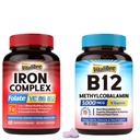 Iron Supplement for Women & Men,60 Vegan Caps & Vitamin B12 Sublingual 5000 mcg, 90 Fast Dissolve Mini Tablets