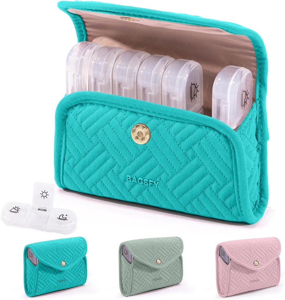 BAGSFY Asteko pilula-antolatzailea 3 aldiz egunean Cute Fabric Pill Case, Medicine Pill Organizer, Pill Box, Portable Travel Pill Case, Pill Edukiontzi for Medicine, Bitaminak, Fish Oils, Supplements