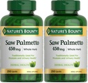 Nature's Bounty Saw Palmetto Support for Prostate and Urinary Health, Herbal Health Supplement, 450mg, 250 Capsules (Pack of 2)