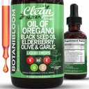 Clean Nutra Oil of Oregano Drops Black Seed Oil Elderberry Vitamin D D3 K2 Olive Garlic Immune Support Supplement Zinc Supplements Liquid 2 Fl Oz Vegan