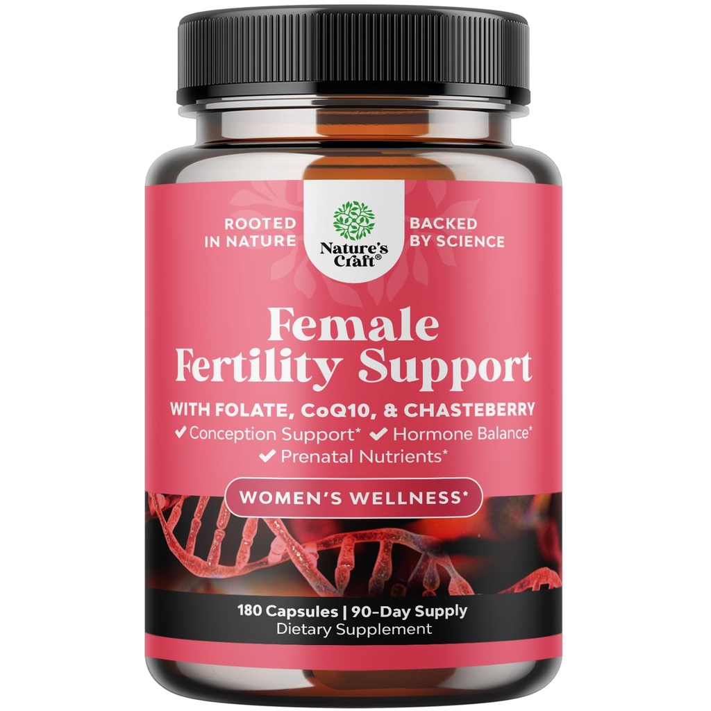 Female Fertility Supplement with Prenatal Multivitamins - Fertility Support with Prenatal Choline Inositol Folate Chasteberry and CoQ10 Fertility Blend for Women to Promote Conception - 180 Count