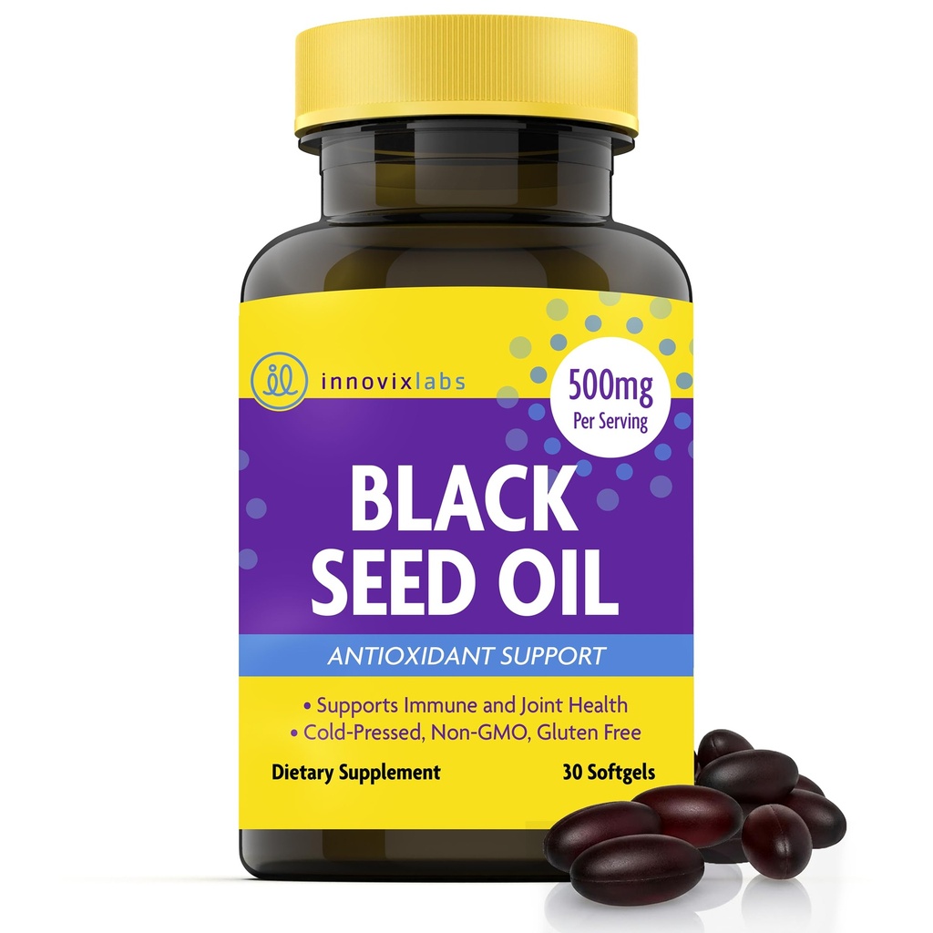 InnovixLabs Black Seed Oil Softgels, 500mg | Antioxidant Support for Immune & Joint Health | Cold Pressed Nigella Sativa Black Cumin Seed Oil | Enteric Coated for Reduced Burps | 30 Softgels