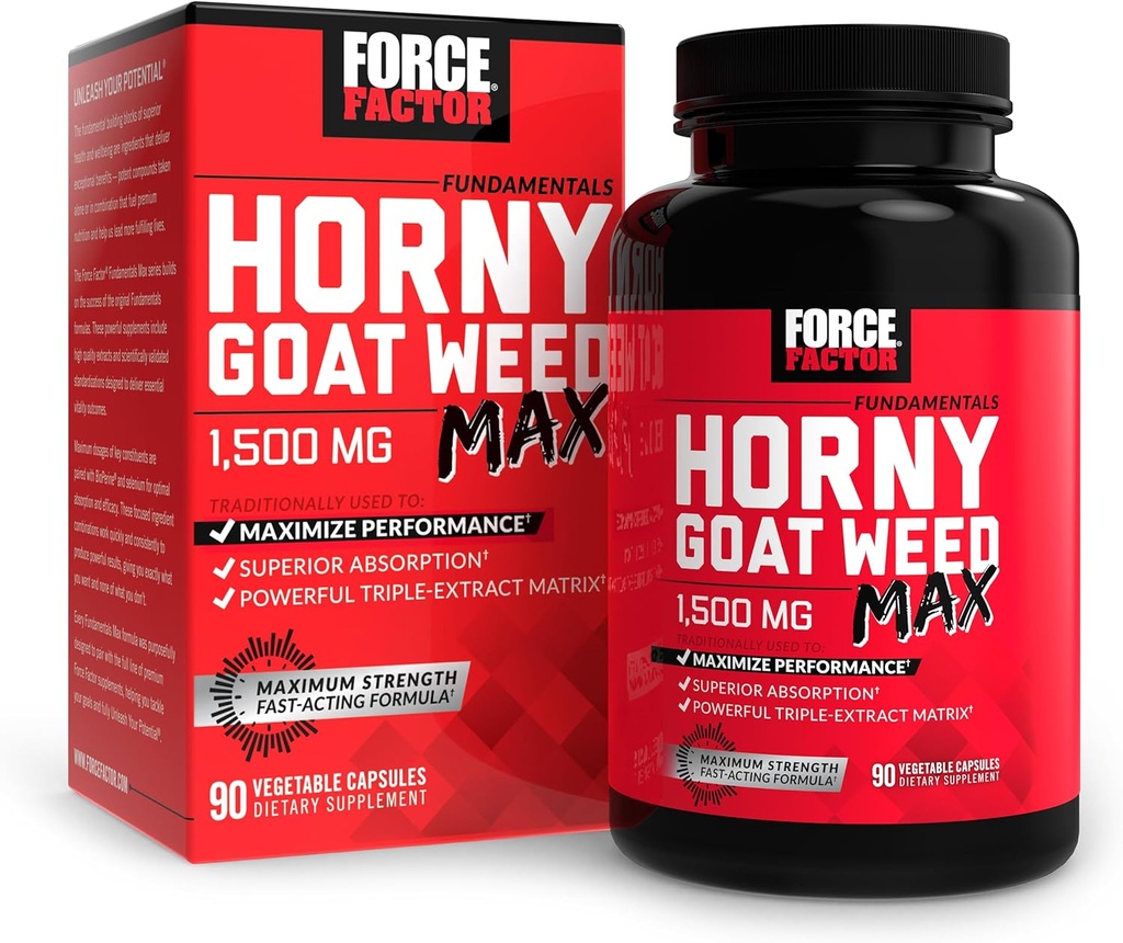 FORCE FACTOR 霍尼山羊杂草 Max, 霍尼山羊杂草 男女实现性能和驱动最大化, 三极-Extract HGW 霍尼山羊杂草补品, 1500mg, 90 Capsules