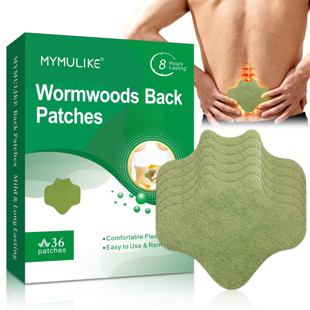 MYMULIKE Back Patches, 36 Count Maximum Strength Warming Herbal Plaster, Wormwood Heat Patches 8 Hours Lasting Reduction Joint Discomfort for Back, Neck, Shoulder, Knee