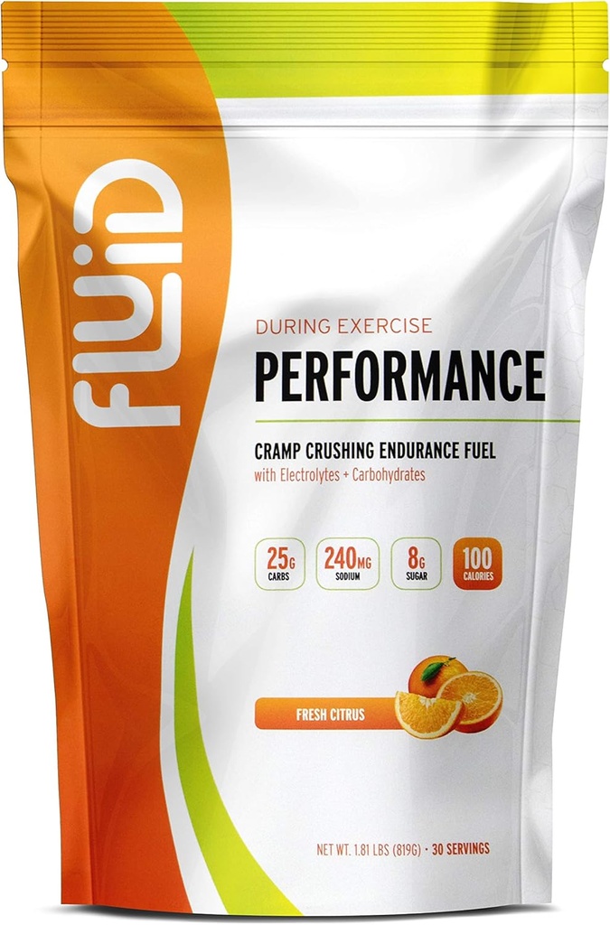 Fluid Performance - Low Sugar Endurance Fuel Sports Drink Mix mit Elektrolyten, Alle natürlichen Inhaltsstoffe, Glutenfrei für Vor- oder während der Übung (Fresh Citrus, 30 Servieren)