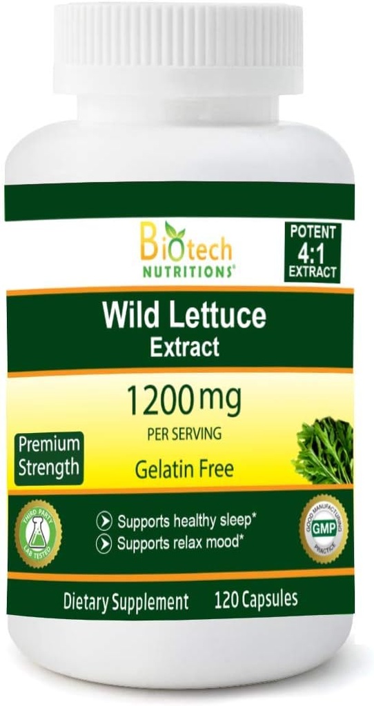 Wilder Salat Extrakt 1200 mg Servieren 120 Gemüse Kapsel Gelatin frei Made in USA Most Potent Lactuca Virosa Vegan und Non-GMO