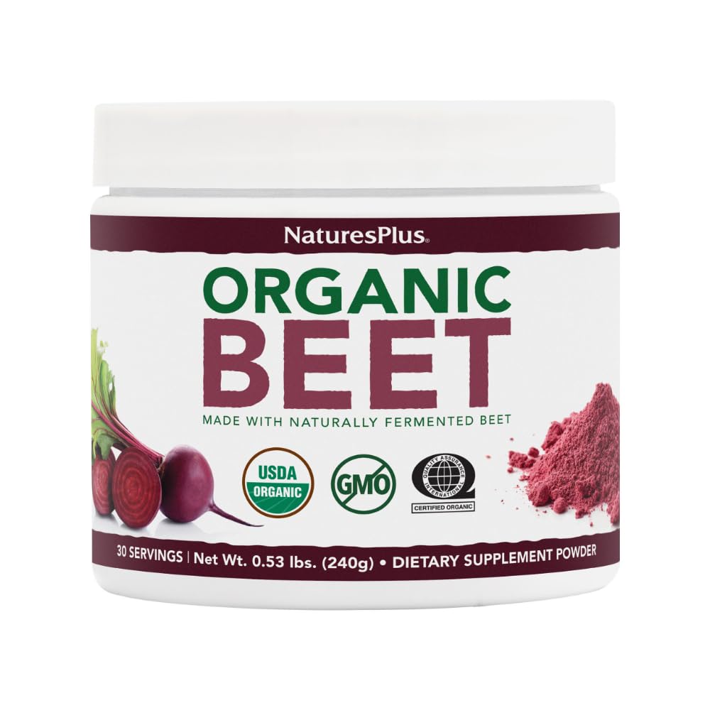 NaturesPlus Organic Beet Powder - 0.53 lbs - Naturally Fermented Beet - USDA Certified Organic, Vegan, Non-GMO - 30 Servings