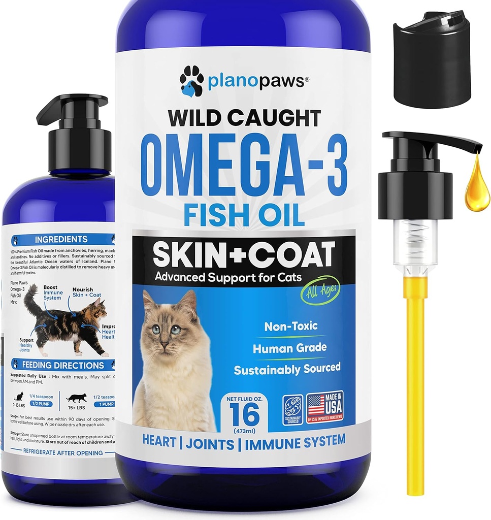 Omega 3 Kediler için Balık Yağı - Kediler için Salmon yağından Daha İyi - Kitten + Kedi Vitaminleri ve Supplements - Cat Health Materials - Cat Dandruff Tedavisi - Evcil hayvanlar için Sıvı Balık Yağı - Cat Shedding Ürünler
