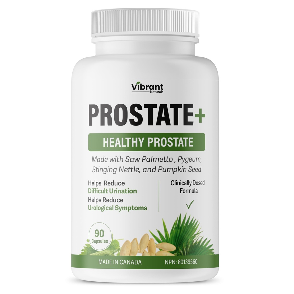 Vibrant Naturals Prostate Supplement for Men - Saw Palmetto, Pygeum, Pumpkin Seed Oil & Stinging Nettle - Supports Healthy Urinary Flow, 90 Capsules