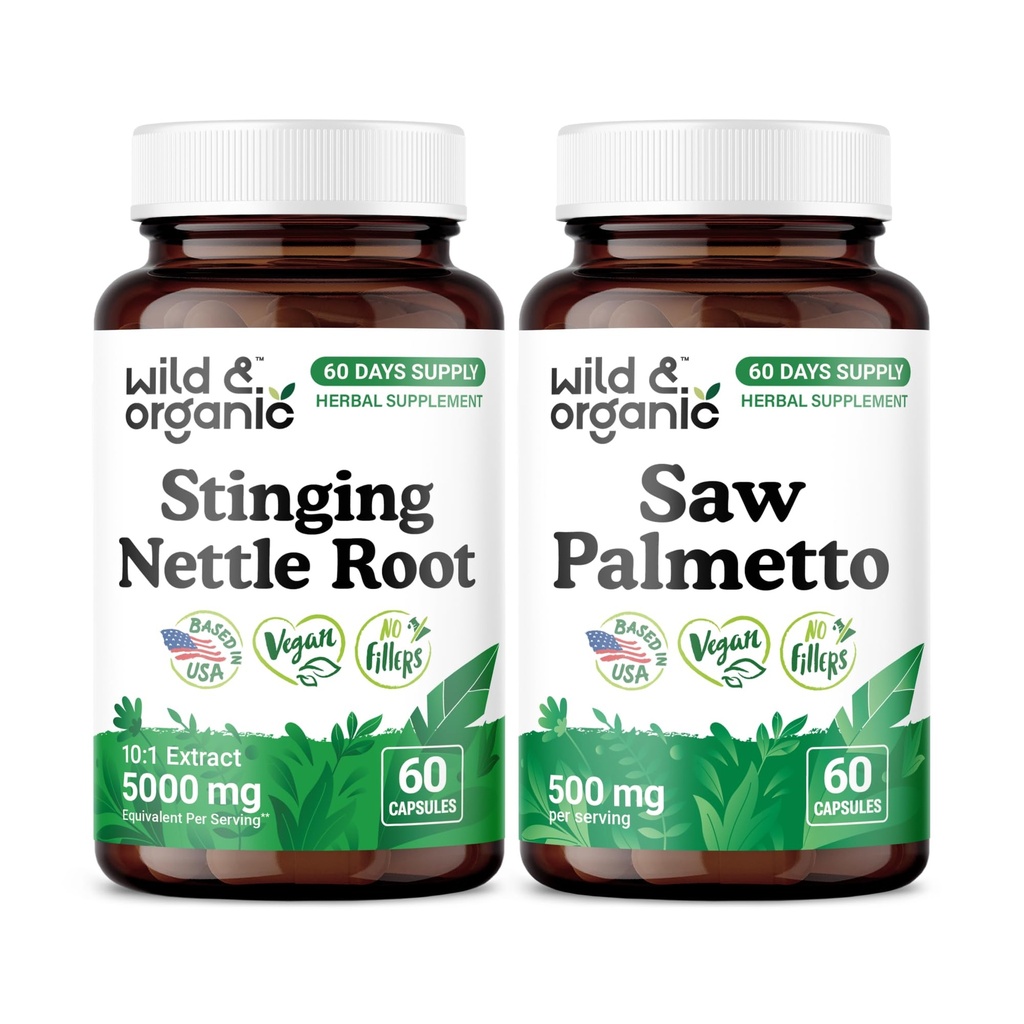 Wild & Organic Stinging Nettle Root 60 Capsules & Saw Palmetto 60 Capsules