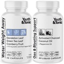 Water Weight Away & Gas and Bloating – Diuretic & Charcoal Pills for Bloating Relief – Support for Water Retention, Swollen Legs & Digestive Bloating – Peppermint & Coconut Oil – 90 Pills