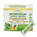 Organic Veda Moringa Super Greens, 30 Sticks Drink Mix Powder - 20 X Concentrated Moringa Leaf Powder Extract with Amla, Pineapple, Antioxidant Superfoods for Energy & Metabolism - Tea & Smoothie Mix