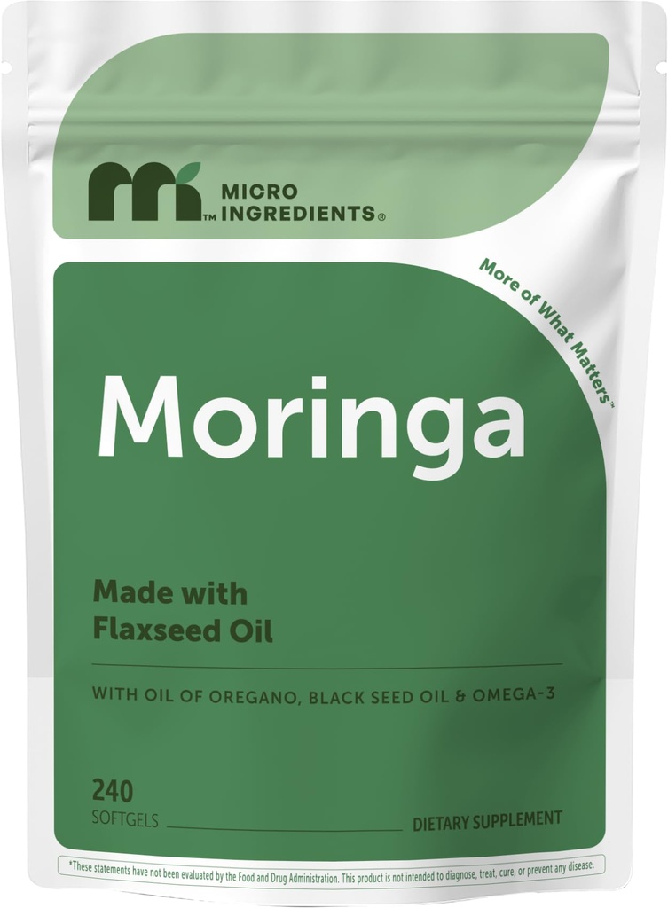 Micro Ingredients Moringa Leaf Extract 500mg per Serving, 240 Softgels | 4-in-1 with Omega-3, Oil of Oregano & Black Seed Oil | 4 Month Supply | Non-GMO