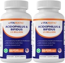 Vitamatic Acidophilus Bifidus 25 Billion DR Capsule - 60 Count - Digestive Support - Made with Prebiotic Inulin Fiber - 2 Pack (120 Count)