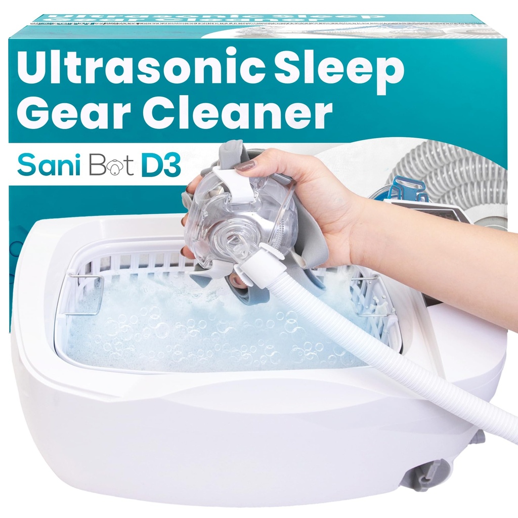 Sani Bot D3 Sleep Gear Cleaning – Cleaner with 60 Tablets, Ideal for Home Use and Sleep Gear, Mask, Hose Maintenance – Stainless Steel Reservoir 3 Liter Tank (9.8" w x 6.9" h x 3.1" d)