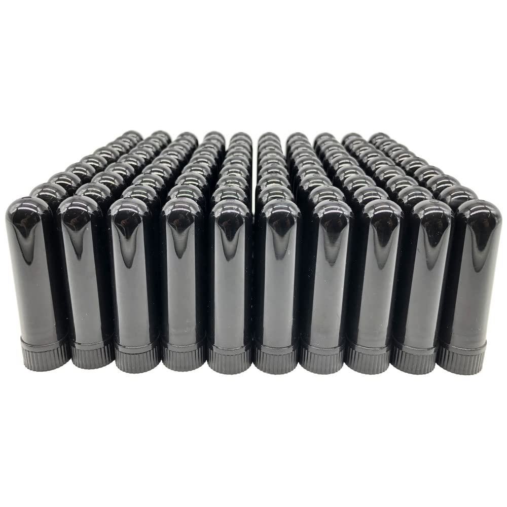 100PCS Essential Oil Aromatherapy Blank Nasal Inhaler Tubes (Includes 100 inhalers+110 unscented Wicks+5 Plastic Droppers+2 Plastic Tweezers)-Black.