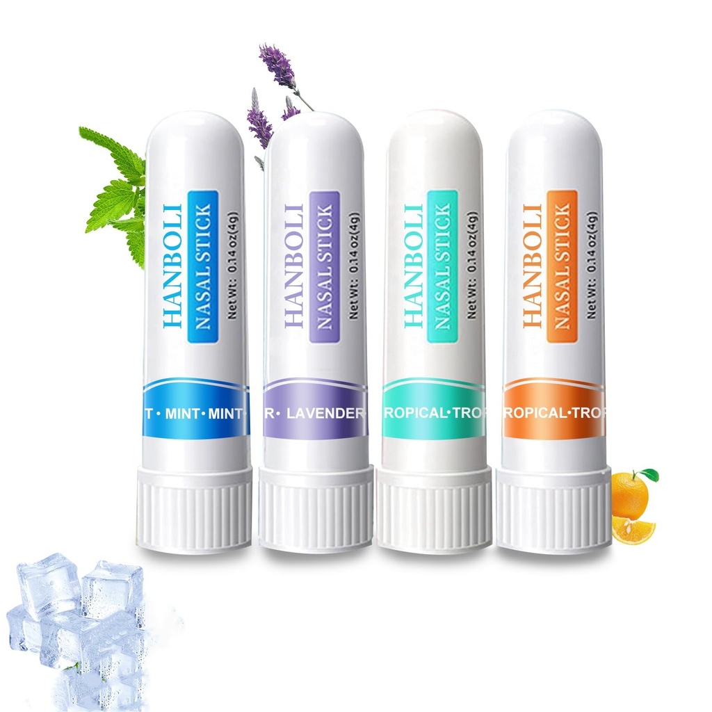 Nasal Stick(4 Pack), Portable Nasal Sticks for Daily Refreshing, Pure and Natural Nasal Sticks Boost Energy Set, Nose Inhaler Stick, Better Breathing