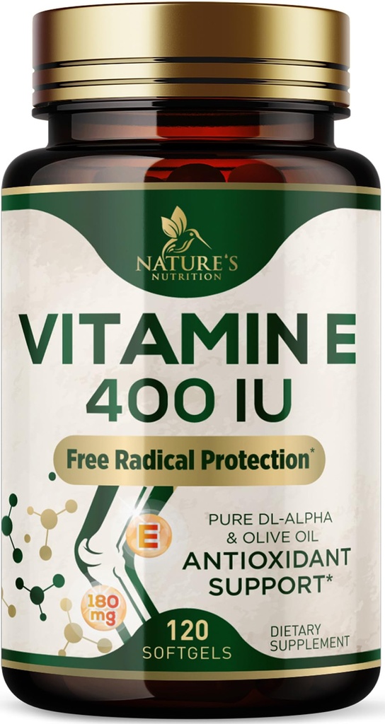 Vitamin E 180mg Per Serving - E Vitamins DL-Alpha, Antioxidant-Rich Dietary Supplement for Skin, Heart, and Immune Support, USA Bottled, Easily Absorbed, Non-GMO & Gluten Free - 120 Softgels