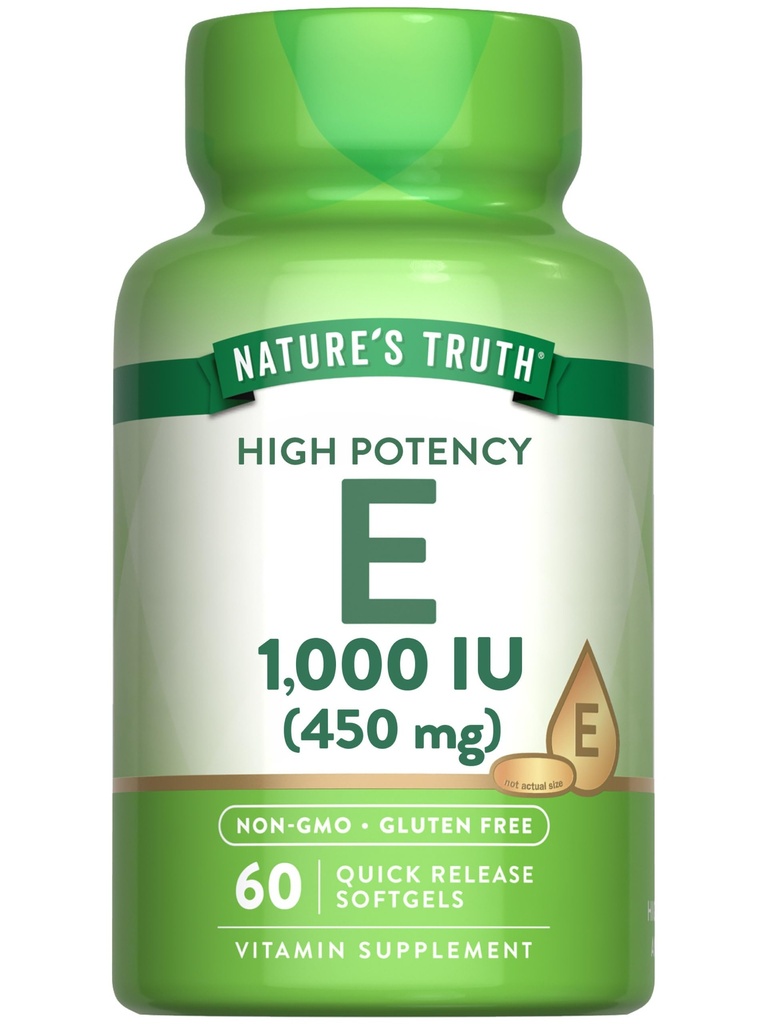 Nature's Truth Vitamin E Softgels | 1000 IU | 60 Count | Non-GMO & Gluten Free Supplement
