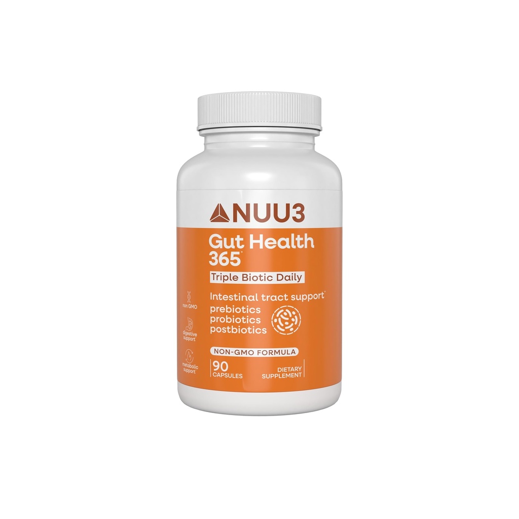 NUU3 Gut Health 365 - Digestive Enzymes & Probiotic Supplement for Women & Men - Bloating & Digestion Relief - Supports Gut Microbiome & Healthy Immune Function - 90 Capsules