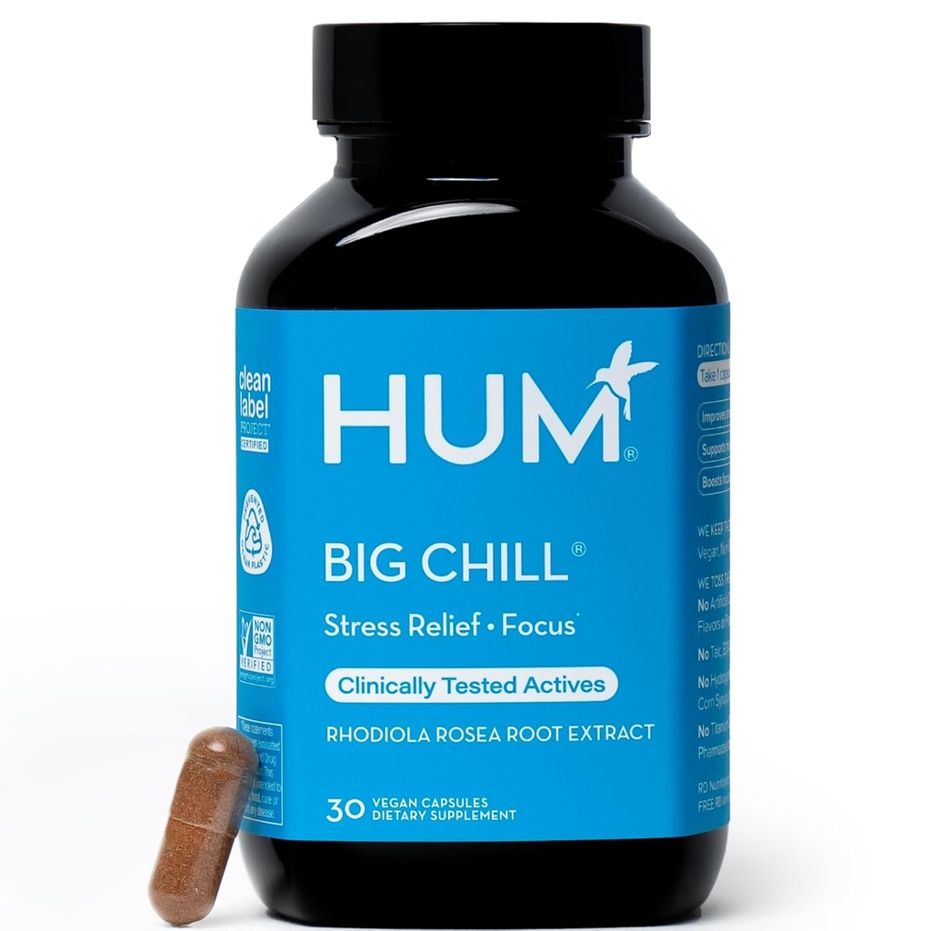 HUM Big Chill Rhodiola Suplemento Rosea Rhodiola, Suplemento de hidratos de herba adaptogênicas, Soporte para o foco, Calming e equilibrio de saúde adrenal con 500mg extracto Rhodiola Rosea, Gratuíto de glute, 30 cápsulas de Vegan