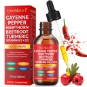 Cayenne Pepper Drops Supplement Liquid 60ml Herbal Supplements Cayenne Pepper Hawthorn Beet Root Turmeric Curcumin, Vitamin K2 & D3 Extract Organic