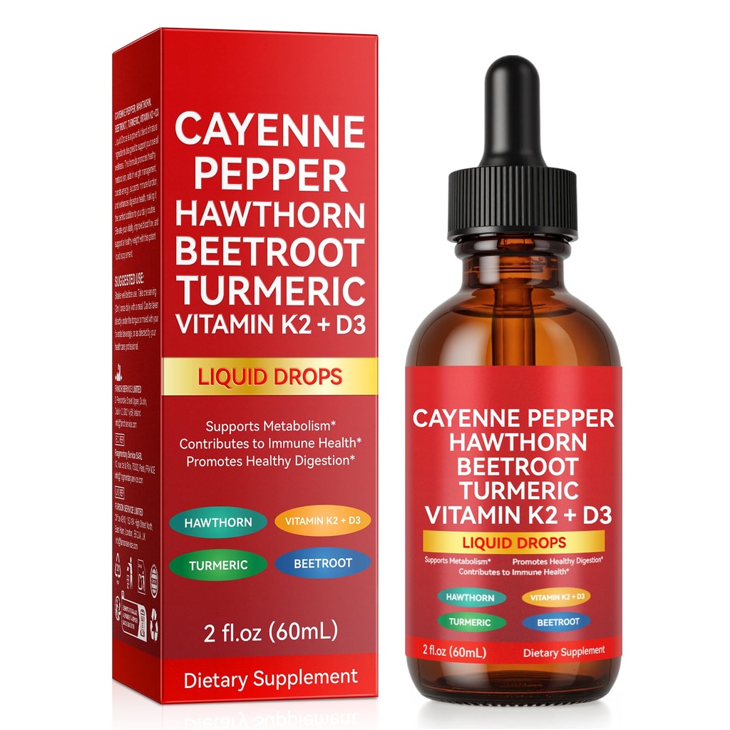 Cayenne Pepper Drops, Cayenne Pepper Extract with Herbal Blend - Includes Hawthorn, Beet Root & Turmeric (1Pack)