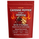 AuriLabs Cayenne Pepper Softgels Supplement, Supports Leg Vein, Heart and Blood Vessel Health, with Vitamin E D3+K2 and Extracts of Grape Seed, Hawthorn, Beetroot and Others (1)