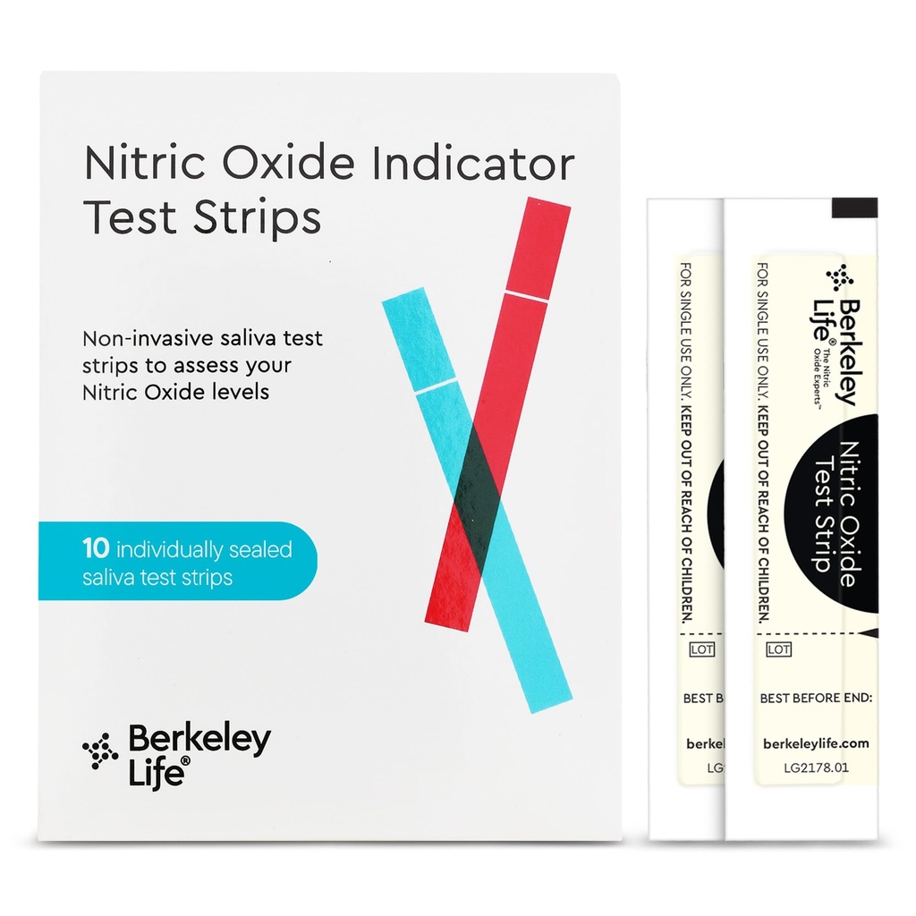 Berkeley Life Nitric Oxide Test Strips - at-Home, Non-Invasive Saliva Testing Kit to Assess Nitric Oxide Levels for Men & Women - 10 Individually Sealed Indicator Strips