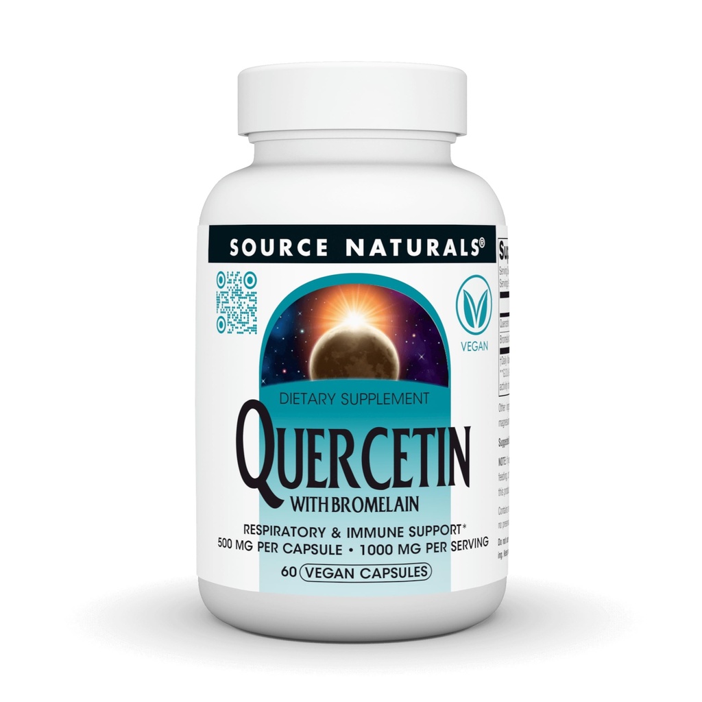 Source Naturals Quercetin with Bromelain, Respiratory and Immune Support* - 500 mg per Capsule, 1000 mg per Serving - 60 Vegan Capsules