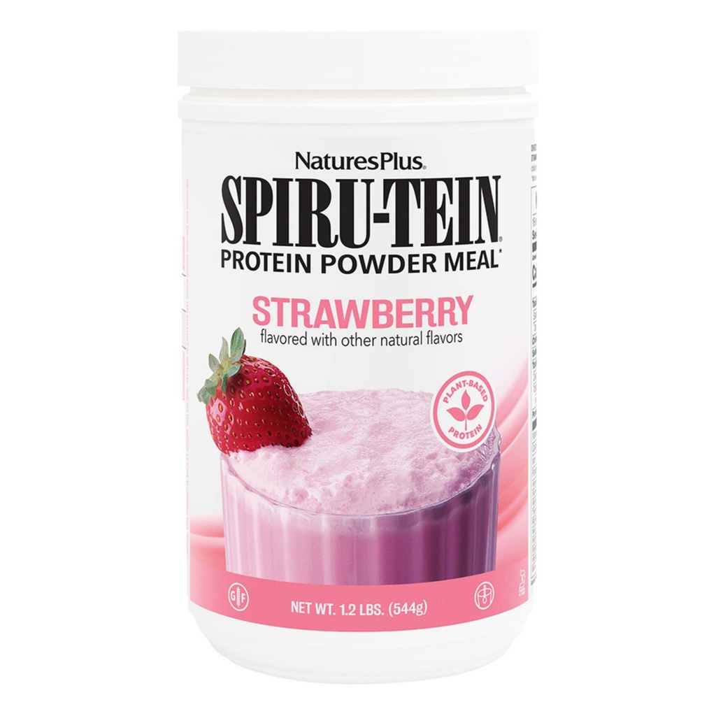 NaturesPlus SPIRU-TEIN, Strawberry - 1.2 lb - Plant-Based Protein Shake - Non-GMO, Vegetarian, Gluten Free - 16 Servings
