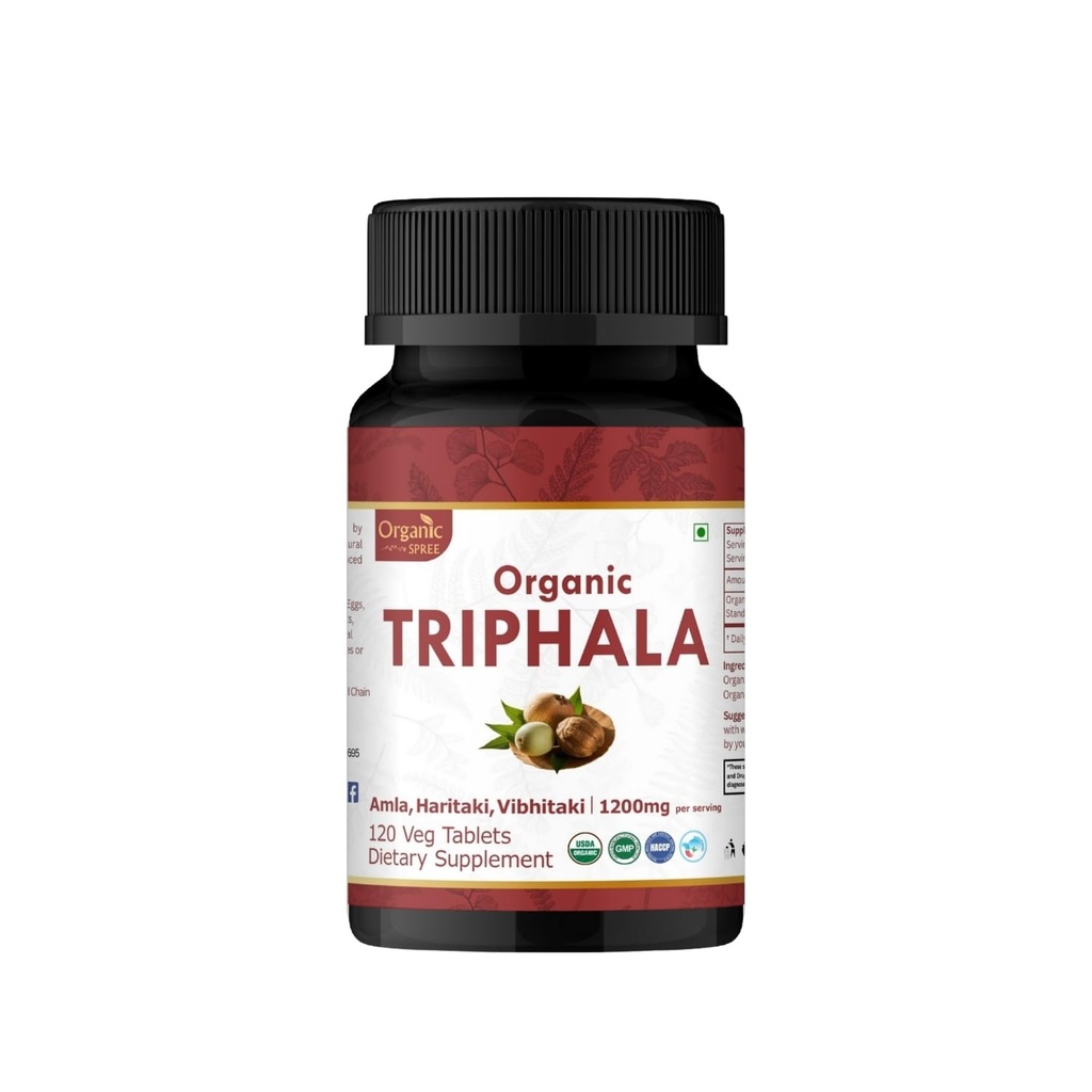 ORGANIC SPREE Triphala 120 Tablets | Amla, Haritaki & Bibhitaki | Herbal Supplement for Digestion and Detox* | 1200mg per Serving | Organic and Natural | USDA Certified 120tab
