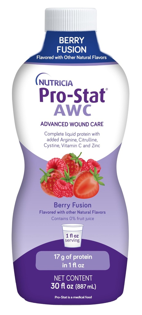 Pro-Stat Advanced Wound Care (AWC), Concentrated Liquid Protein Medical Food - Berry Fusion Flavor, 30 Fl Oz bottle | Concentrated liquid protein medical food to help with wound healing and add protein to your diet, 17g of protein per 1oz