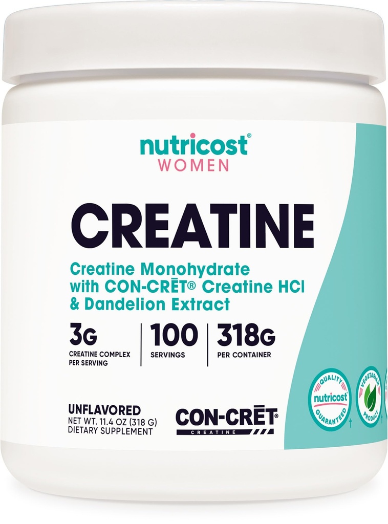 Nutricost Creatine Monohydrate Powder for Women, Micronized, Unflavored, 100 Servings - Vegetarian, Non-GMO, Gluten Free