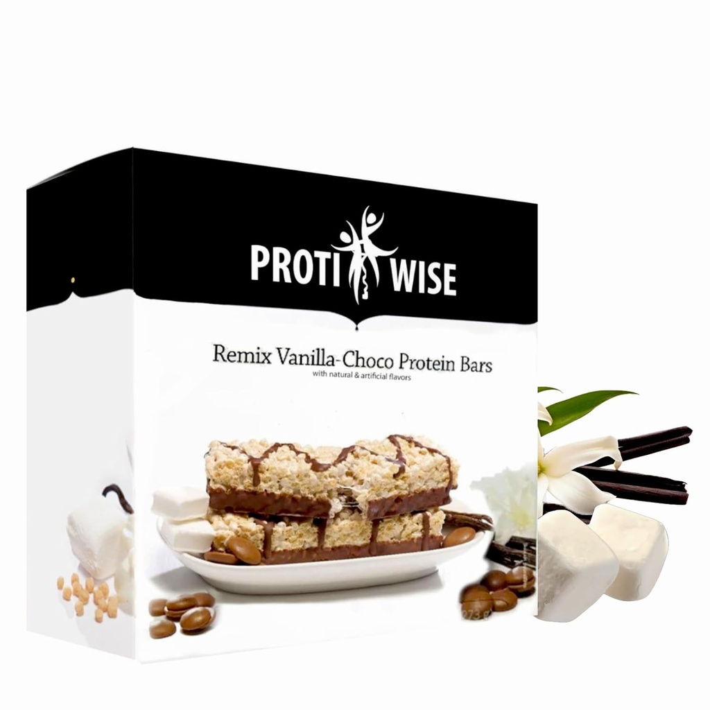 ProtiWise Remix Vanilla Choco Protein Bars | 15g Protein, High Fiber | Low Sugar, Low Carb | Gluten Free | Keto Friendly Weight Loss Meal Replacement Snack Bar | 7 Count Box