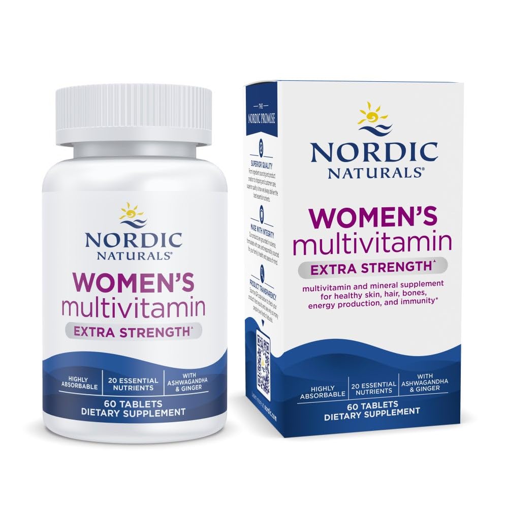 Nordic Naturals Women’s Multivitamin Extra Strength - Skin, Hair, Energy, & Bone Support - Immunity Supplement - 20 Essential Nutrients - 60 Tablets - 30 Servings