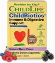 CHILDLIFE ESSENTIALS Childbiotics Immune & Digestive Support - ילדים פרוביוטיקה, פרוביוטיקה לילדים ולפעוטות, ילדים Chewable Probiotic for Gut Health - Natural ברי, 30 טבליות צ'כוסיות