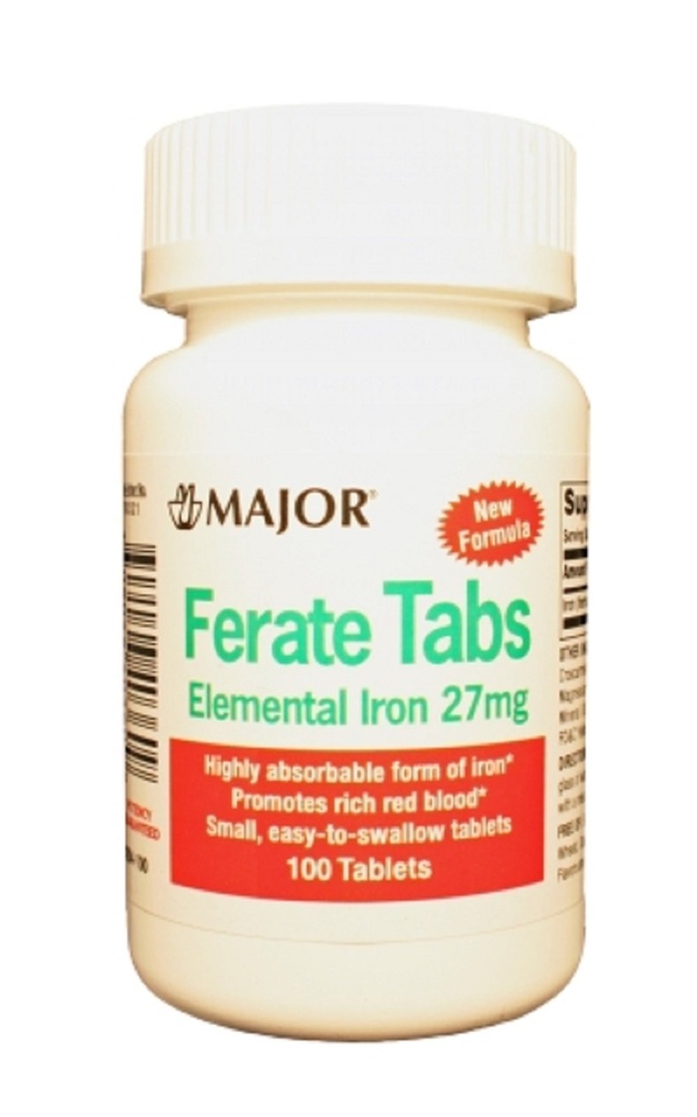 Major Pharmaceuticals Ferate Elemental Iron 27mg Tab 100 TABLETS (Value Pack of 3)