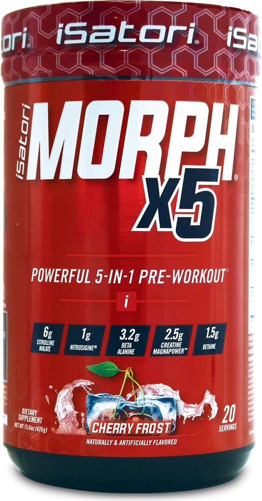 iSatori Morph X5 Intensive Pre Тренировка с Beta Alanine, Creatine Magnapower, Citrulline Malate- Nitric Oxyd Flow & Pump Допълнение за енергия, издръжливост и сила, Cherry Frost (20 Сервиз)
