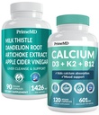 Calcium D3 K2 B12 (1pk) and Liver Support (1pk) Supplement Bundle - Potent Vitamins for Bone, Heart, Liver Function, & Immune Support - Non-GMO, Vegan, Gluten-Free