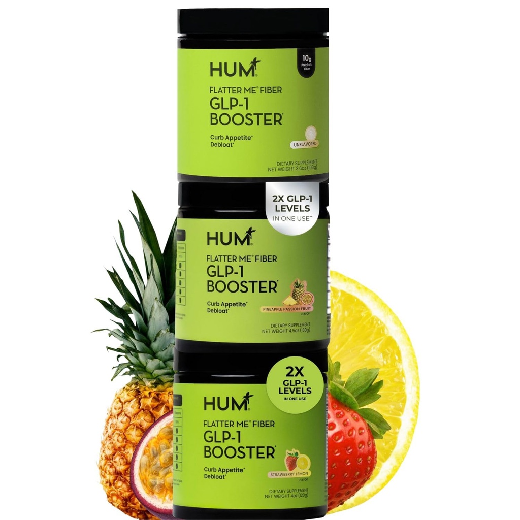 HUM Flatter Me Fiber Variety Bundle – Strawberry Lemon, Pineapple Passionfruit & Unflavored | Prebiotic Fiber + Digestive Enzymes to Support Gut Health (3-Pack)