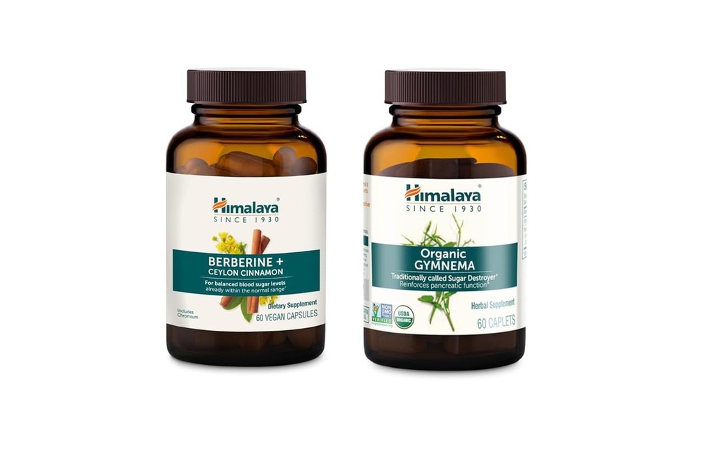 Himalaya Berberine + Ceylon Cinnamon & Organic Gymnema Variety Pack, Daily Metabolism Support, Vegan, Gluten Free, Herbal Supplements, 60 Count (Pack of 2)
