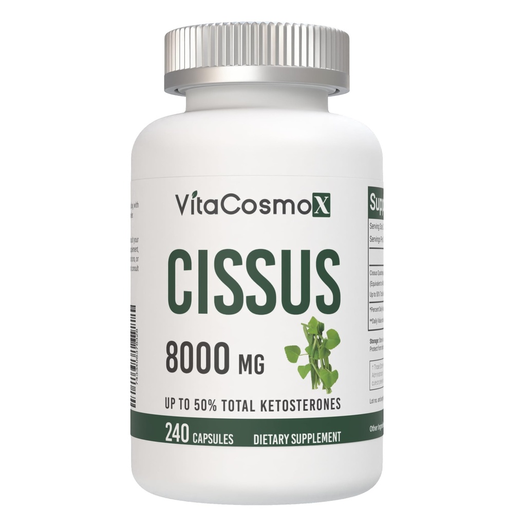 Cissus Quadrangularis Extract Capsules, 8000 mg per Serving, 240 Count - 120 Servings, Gluten Free, Non-GMO, and Vegetarian Friendly