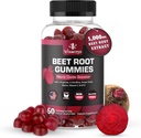 Beet Root Gummies - Super Nitric Oxide Beets תוסף - Red Beetroot Heart Chews with Grape Seed Power & B12- Pomegranate Flavor, 60 צ'כוסים